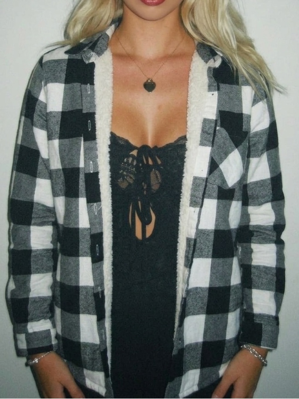 Urban Heritage Black & White Plaid Sherpa-Lined Shirt Jacket